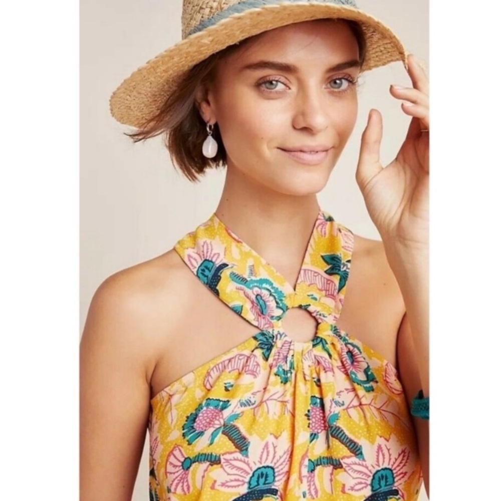 Euc Maeve Anthro Mica Yellow Floral Halter 8